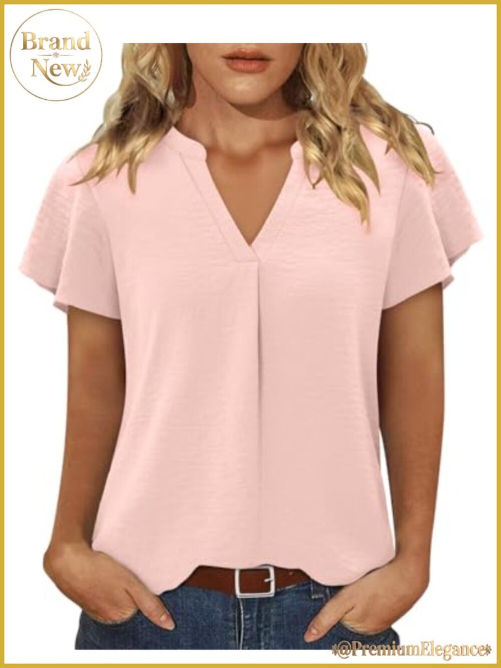KISSMODA Women's V Neck Ruffle Sleeve Blouse Short Sleeve Casual Top